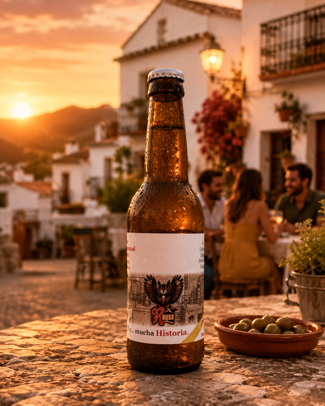 La Pócima Prohibida, bien fría al atardecer en un pueblo blanco