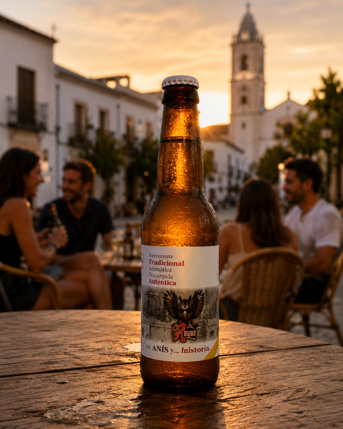 Amigos compartiendo La Pócima Prohibida con vistas al castillo